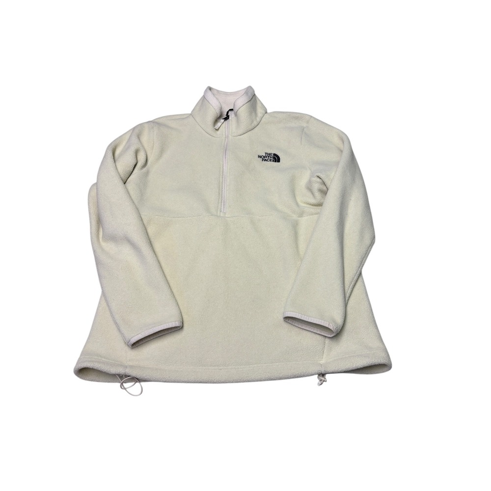 The North Face Womens XL Quarter‎ Zip Fleece Pullover Cream Off White Logo Mock